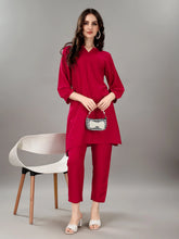 Women's V Neck Knee Length 3/4 Sleeves Solid Rayon Co-ords Set (Rani)-HFXMA-K91-RANI
